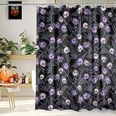 Roszwtit Halloween Goth Skull Shower Curtain 72x72 Inch, Gothic Skeleton Shower Curtains for Bathroom, Halloween Spooky Home Decor Waterproof Fabric with Hooks