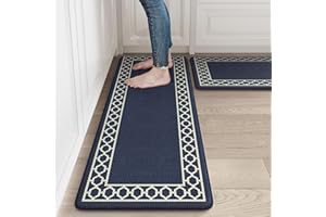 LEEVAN Anti Fatigue Mats for Kitchen Floor Non-Slip, Cushioned Kitchen Mats for Floor 2 Piece, Navy Blue Memory Foam Kitchen Mat Set, Waterproof Ergonomic Standing Mat for Bar, Office,Desk, Laundry