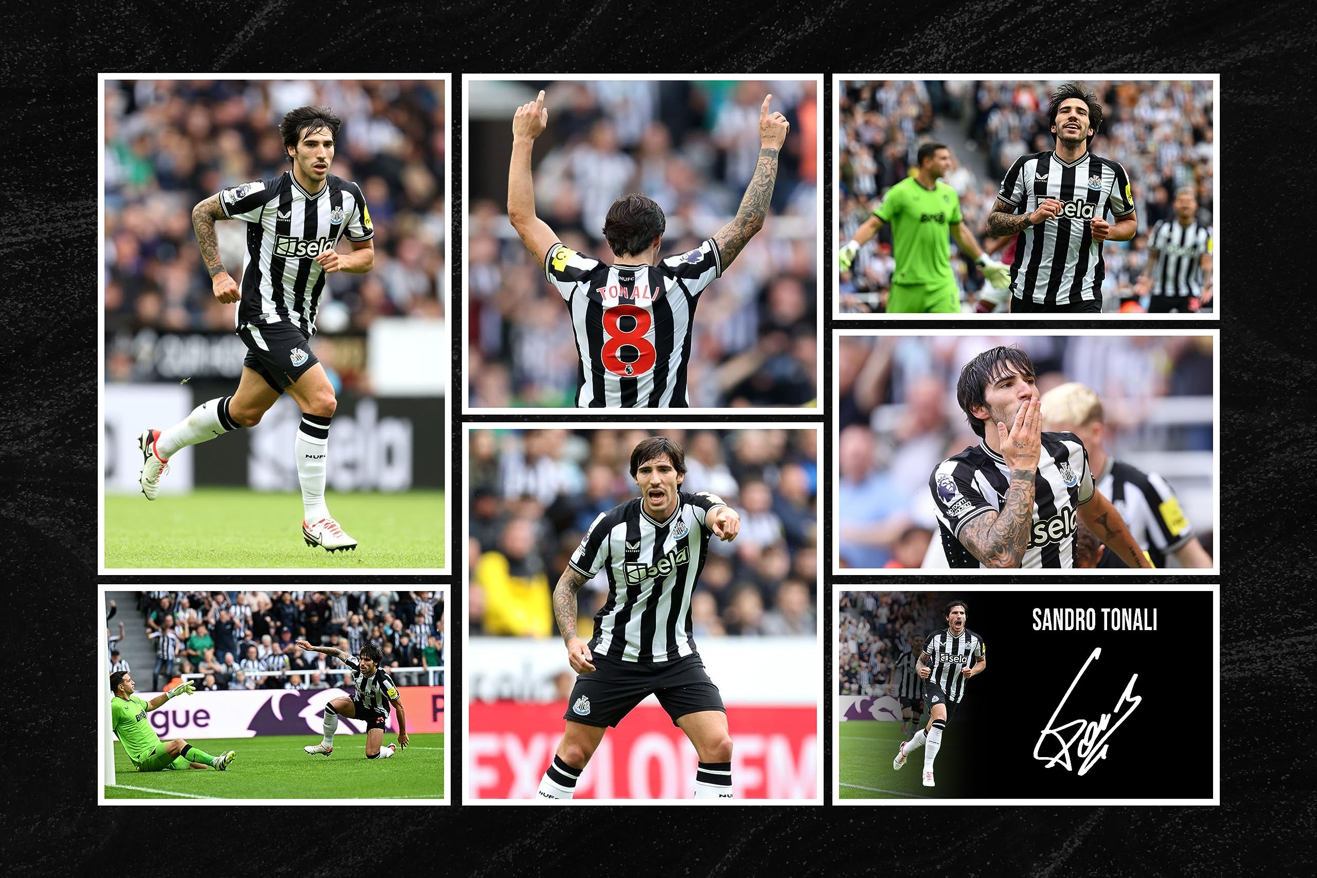 RJR PRINTS Sandro Tonali - Signed 12x8 Inch Montage Photo With Print Pre Printed Signature Autograph Football Gift
