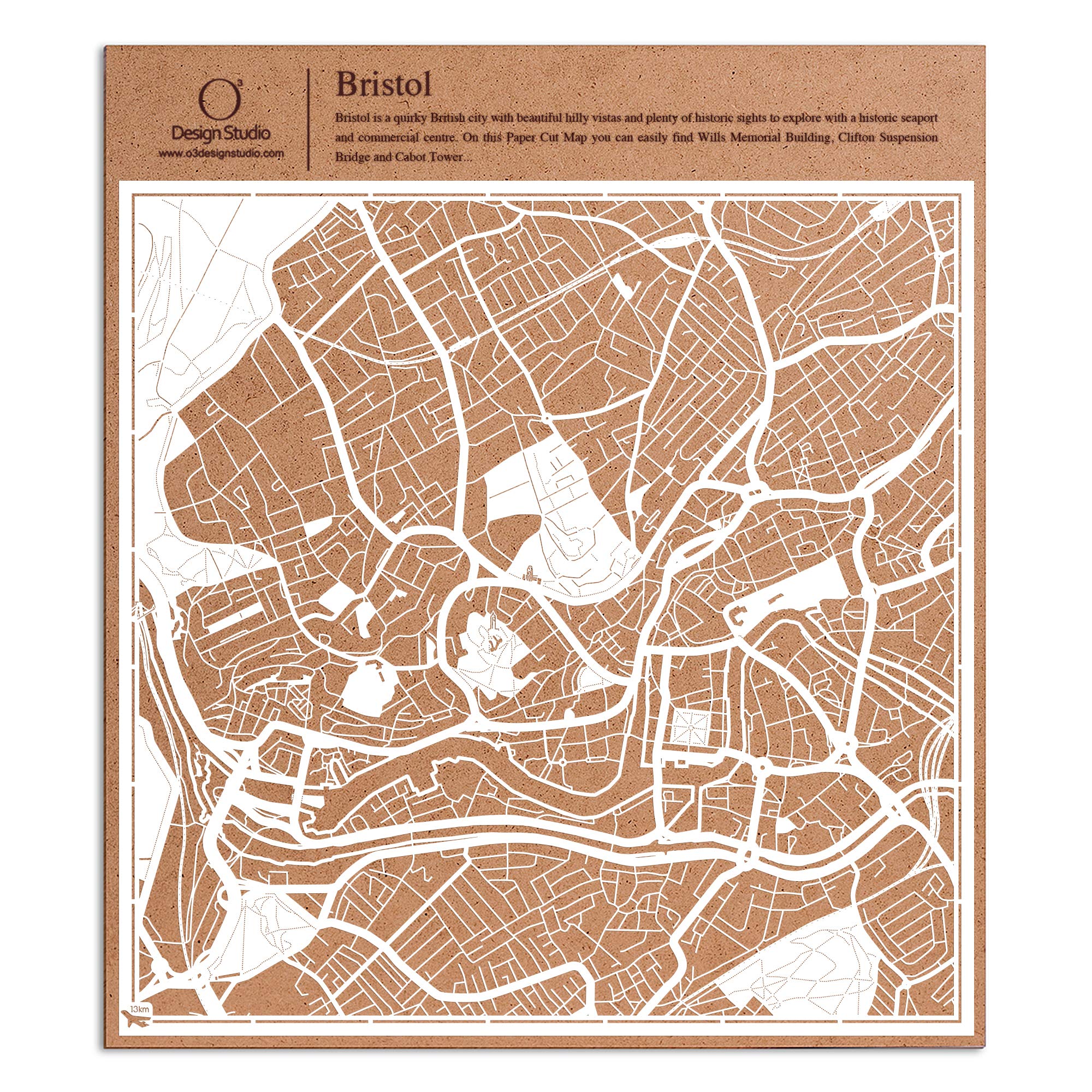 Bristol Paper Cut Map White 30x30 cm Paper Art