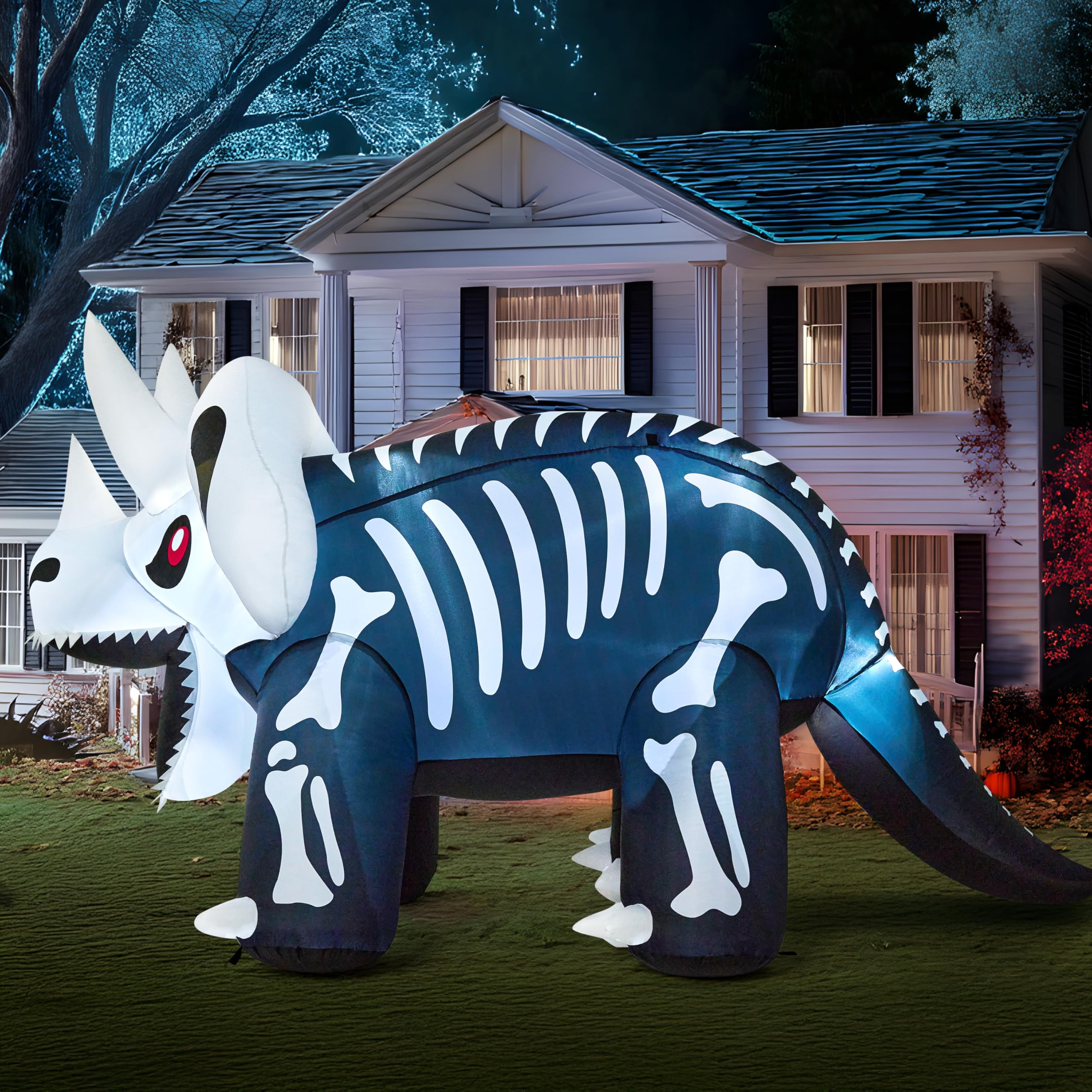 Photo 1 of Joiedomi 8 FT Long Halloween Inflatables Outdoor Decoration, Blow Up Halloween Yard Decorations, Inflatable Skeleton Dinosaur with Built-in LEDs for Lawn Garden Decor