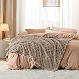 Bedsure Fleece Throw Blanket Soft Checkered 130x170 cm Brown view 5