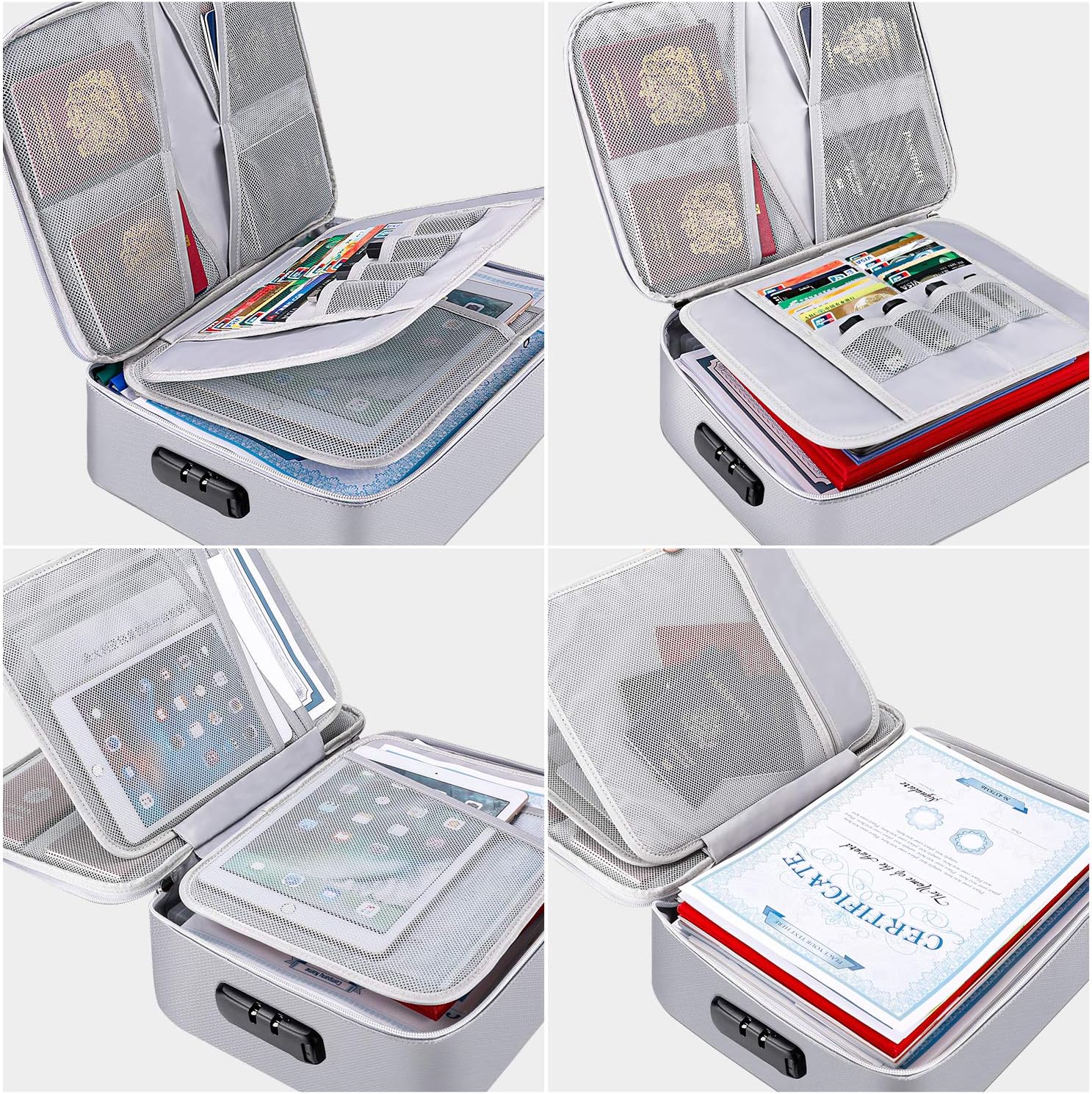 ENGPOW File Storage Bags, Fireproof Document Organizer Bag with Money Bag, Home Office Travel Safe Bag with Lock, Multi-Layer Portable Filing Storage for Important File Passport Certificates : Office Products