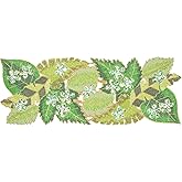 Homebia Designs Hand Beaded Green Leaves Table Runner 13x36 Table D&eacute;cor | Green Leaves Beaded Table Runner 13x36 Inch Fancy Botanical Glitz Decorative Accent for Dining Table &amp; Wedding Decor