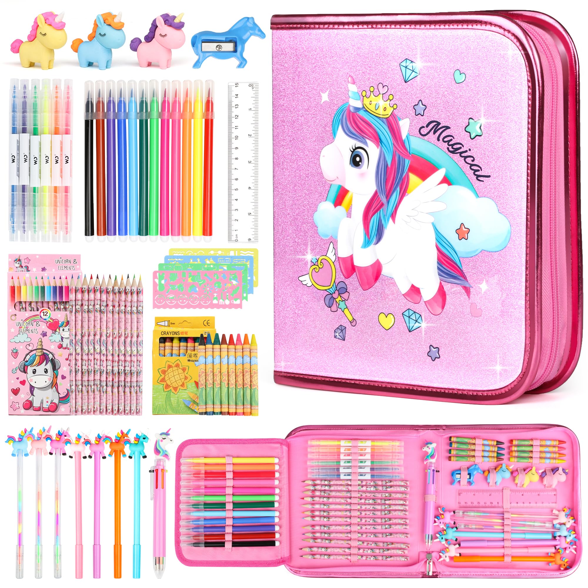 Photo 1 of beefunni Unicorn Fruit Scented Markers Set 56 Pcs, Art Supplies for Kids 4-6-8, Arts and Crafts Coloring Set, Markers Pencil Crayon&Gel Pen Drawing Kits - Birthday Gifts for Girls 4 5 6 7 8 Year Old