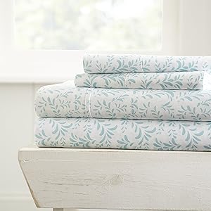 Linen Market 3 Piece Sheet Set Patterned, Twin, Burst of Vines Light Blue