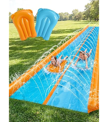 Toboggan Aquatique Géant 9,1 M Avec 2 Planches Gonflables Et Piquets – Extra Long Pour Pelouse – Enfant Et Adulte – été En Plein Air