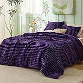 Bedsure Queen Comforter Set - GentleSoft™ 3 Pieces Fluffy Double-Side Fleece Comforter Set, Cozy Striped Room Decor Aesthetic, Luxury Purple Bedding Queen Size with 2 Pillowcases, 90x90 Inches