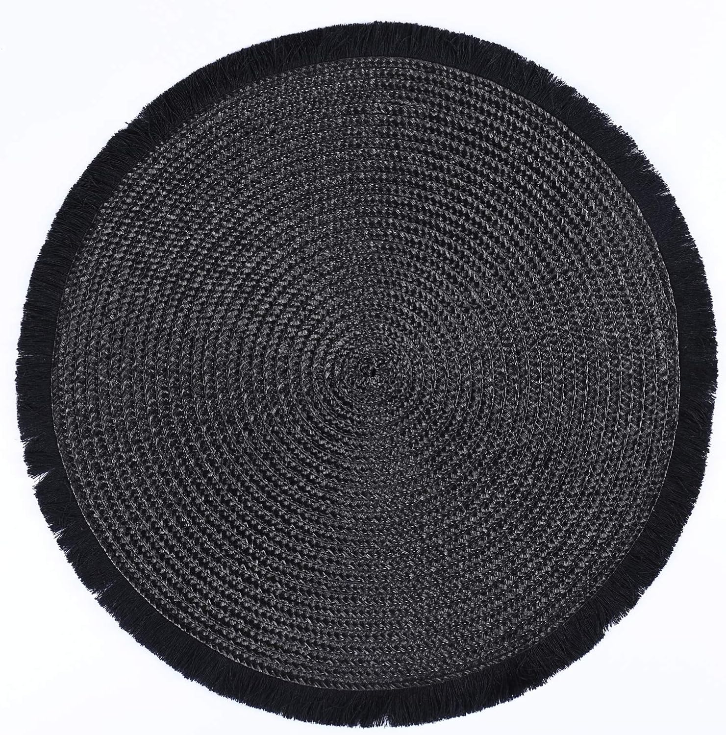 AHHFSMEI Round Braided Placemats 13.8 Inch Round Table Mats for Dining Tables Woven Heat Resistant Place mats Set of 6 (Black Tassels): Home & Kitchen