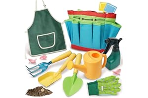 SMILESSKIDDO Kids Gardening Set - Toddler Gardening Set with Shovel Rake Trowel, Apron Tote Bag Watering Can for Kids Gardening Tools - Ideal Kids Gardening Tools Gift for Boys and Girls, JC1008