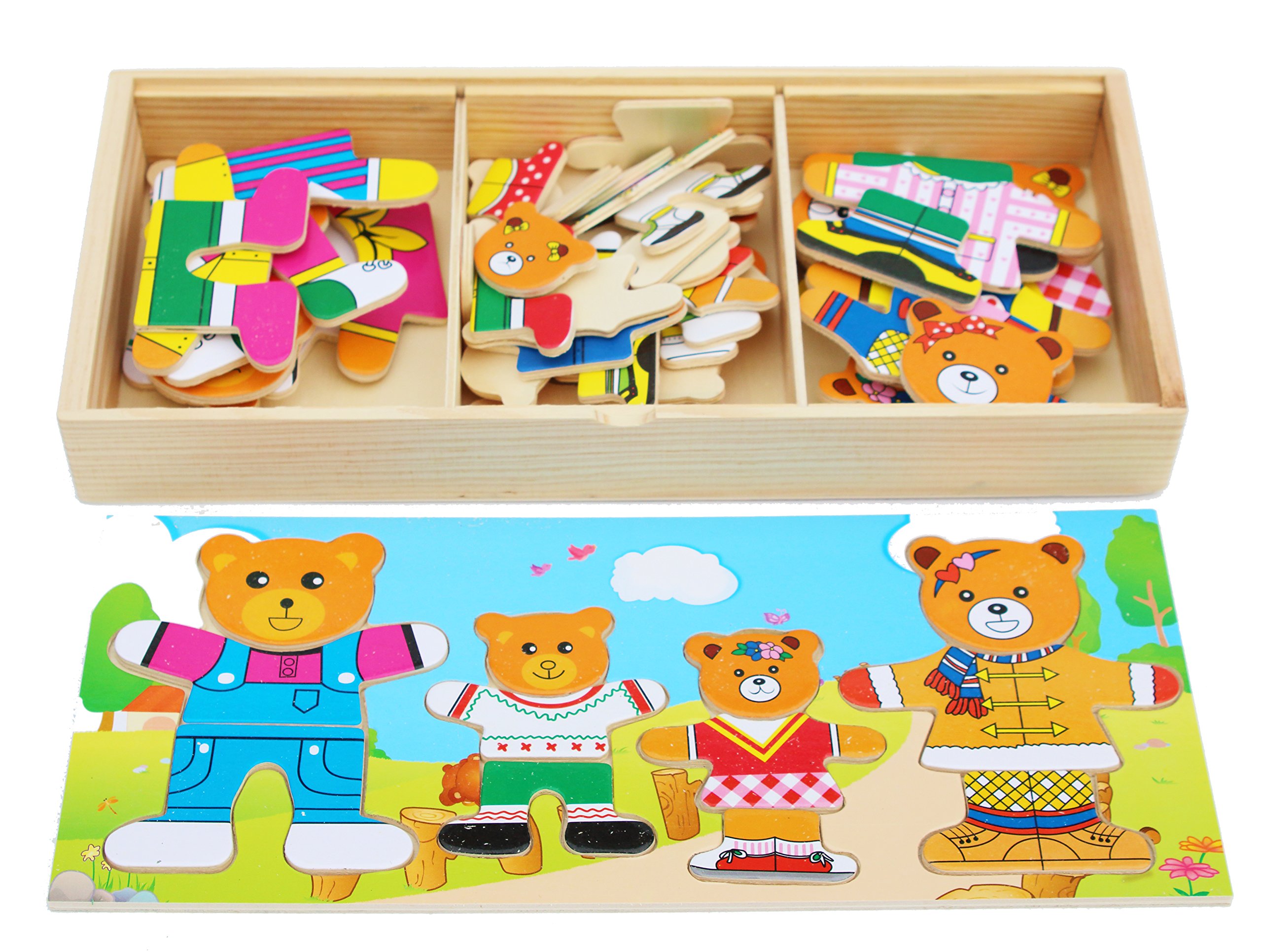 wooden teddy bear dress up puzzle
