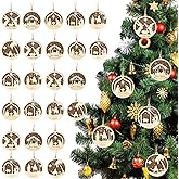 Wenqik 24 Pcs Nativity Scene Ornament, Christmas Wooden Hanging Ornament, Nativity Xmas Tree Ornaments, The Birth of Jesus Decoration Keepsake Religious Gifts for Christian Friends Family