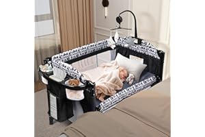 Xilingol 5-in-1 Pack and Play, Baby Bassinet Bedside Sleeper with Diaper Changer, Storage Bag & Music Box, Portable Baby Crib with Carry Bag, Foldable Playard with Bassinet for Newborn to Toddlers