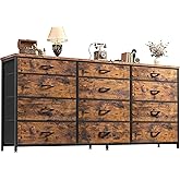 Romorgniz 55" Dresser for Bedroom with 12 Fabric Drawers, Entertainment Center for 60 inch TV Dressers & Chests of Drawers Large Organizer, Living Room, Metal Frame, Wood Top, Rustic Brown