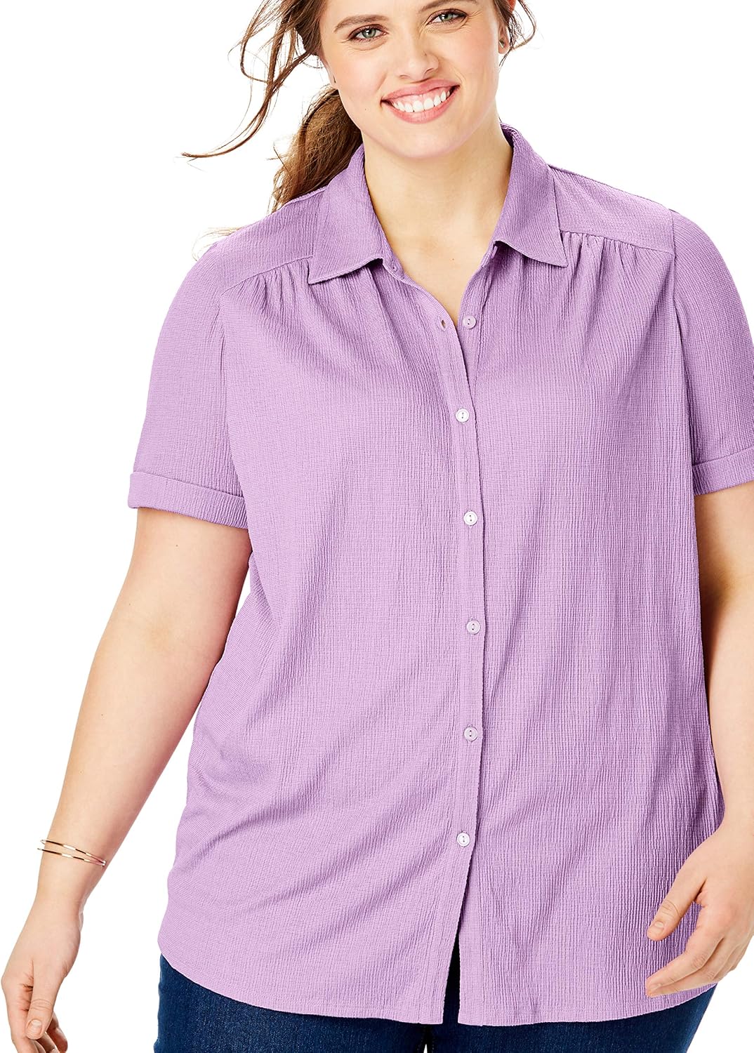 Woman Within Womens Plus Size Gauze Button Down Tee Tops, Tees
