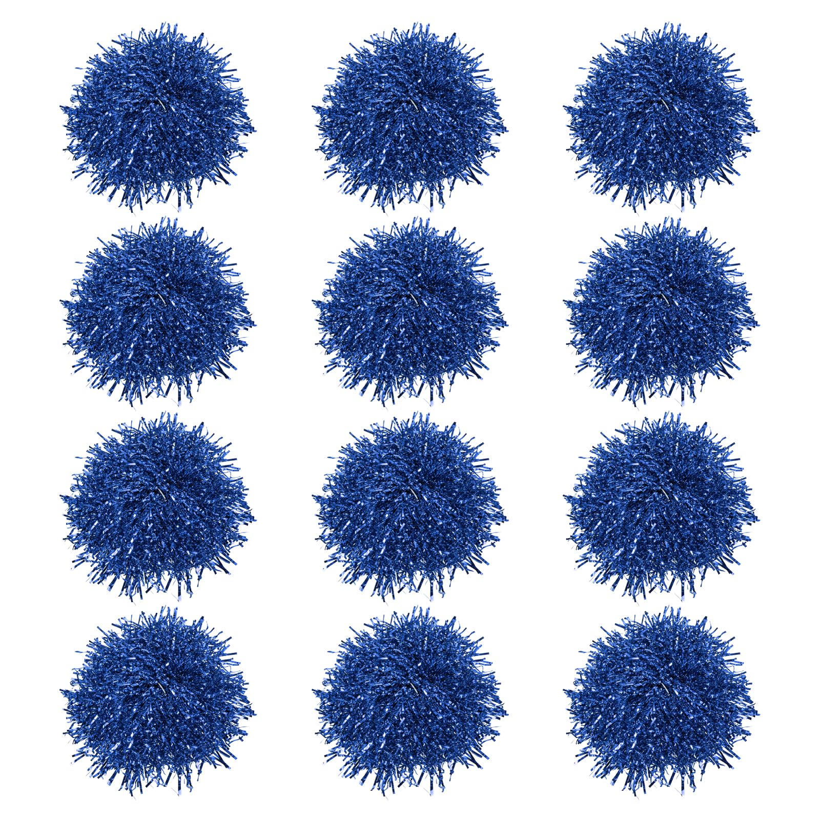 PATIKIL Cheerleading Pom Poms with Finger Holes, 12 Pack Metallic Foil Cheering Hand Flower for Sport Team Spirit, Blue