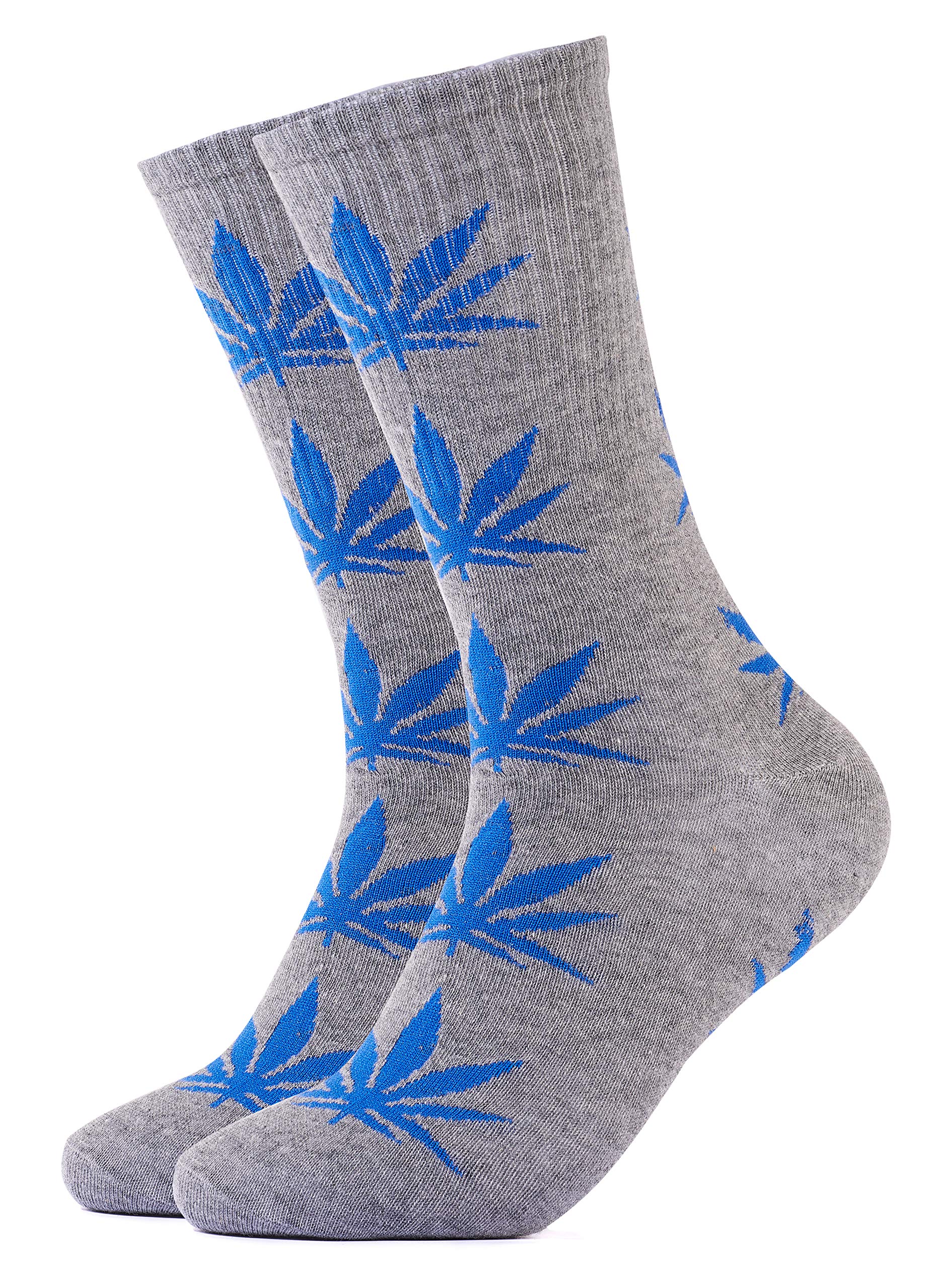Weed Socks Marijuana Design Grey with Blue Leaves