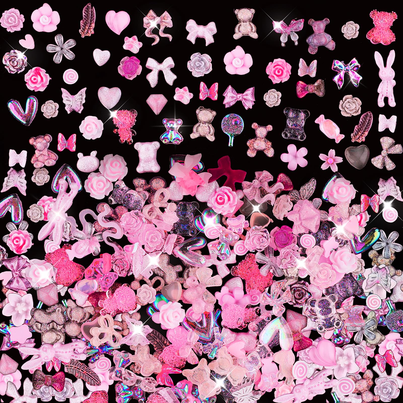 200 pcs Art Nail Charms Pink Mixture Nail Accessories Supplies Bow Charms for Nails DIY Art Decoration Making Craft