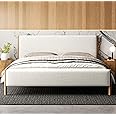 Omax Decor Liana Modern Style Upholstered Platform Bed with Soft Boucle Fabric and Solid Wood Legs - Box Spring Not Required - White Boucle, King Size
