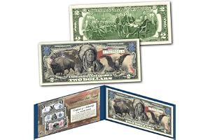 Americana Images Buffalo Bison Black Eagle Native American Chief Uncirculated Two Dollar Bill Special Edition Collectible Display Holder and Certificate