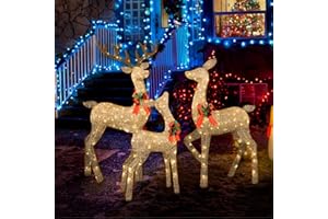 VIKIMORA Christmas Deer Family Set Outdoor Decoration with LED Lights Merry Christmas Lighted Sign Outdoor Indoor Reindeer Christmas Holiday Yard Display Decorations Lighted up 3 Deers Lawn Decor