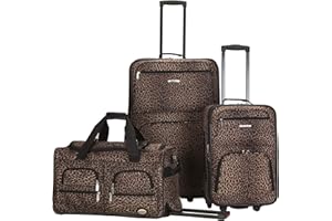 Rockland Vara Softside 3-Piece Upright Luggage Set, Expandable,Lightweight,Telescopic Handle,Wheel, Leopard, (20/22/28)