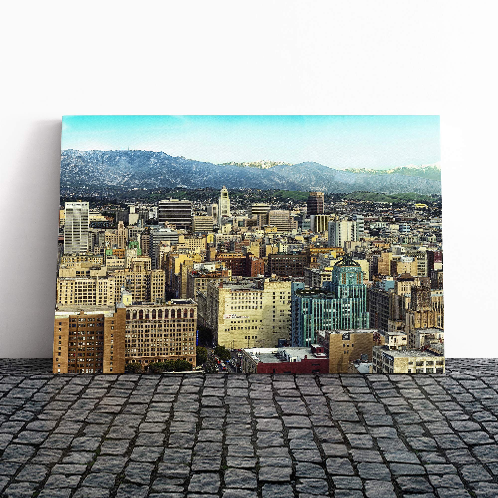 Los Angeles Skyline California USA (1) Canvas Print | Gallery Wrapped 30mm Frame Wall Art | 20x14 inches | Ready to Hang | Modern Cityscape Picture | Living Room Bedroom Lounge Office
