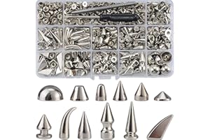 YORANYO 270 Sets Mixed Shape Spikes and Studs Silver Color Screw Back Bullet Cone Studs and Spikes Rivet Kit with Install Tools for Leather Craft Clothing Shoes Belts Bags Dog Collars DIY Rivets