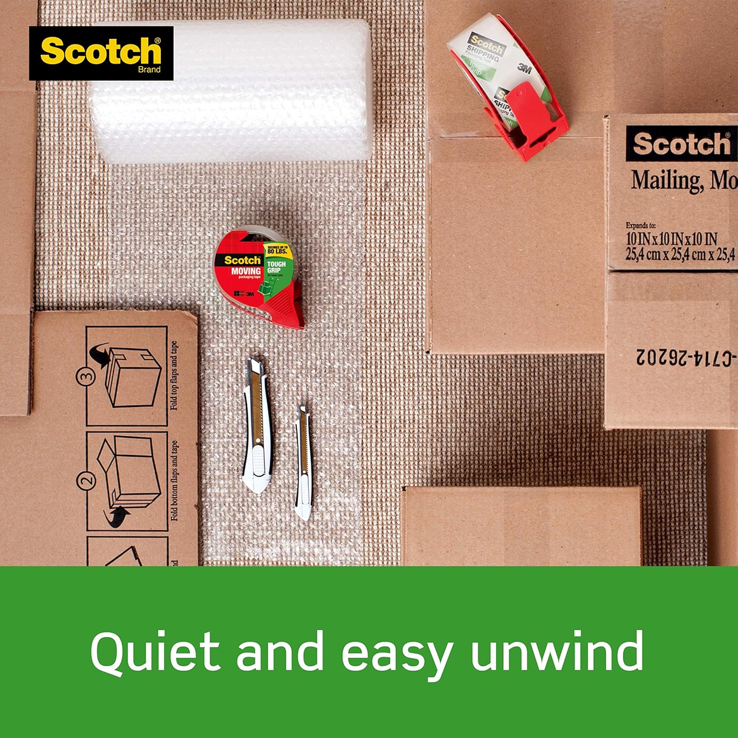 Scotch Tough Grip Moving Packaging Tape, 1.88 in. x 54.6 yd., 1 Dispenser and 1 Refill Roll/Pack : Office Products