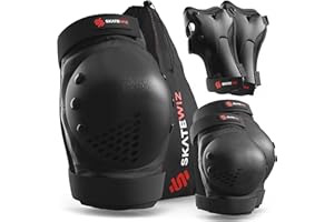 SKATEWIZ Skateboard Pads Protective Gear Set for Kids and Adults - Smash - Roller Skate Pads [6pc] with Wrist Guards - Skating Protective Gear - Roller Derby