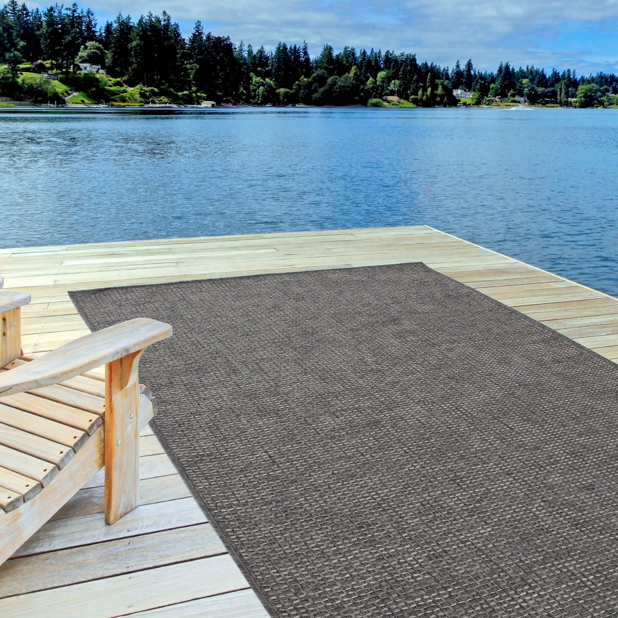 THE RUGS Outdoor Rug – Weather & UV Resistant Outdoor/Indoor Area Rugs - Durable Rugs for Patio, Deck, Garden, Kitchen, Bathroom or Living Room - Dark Grey, 120 x 170 cm