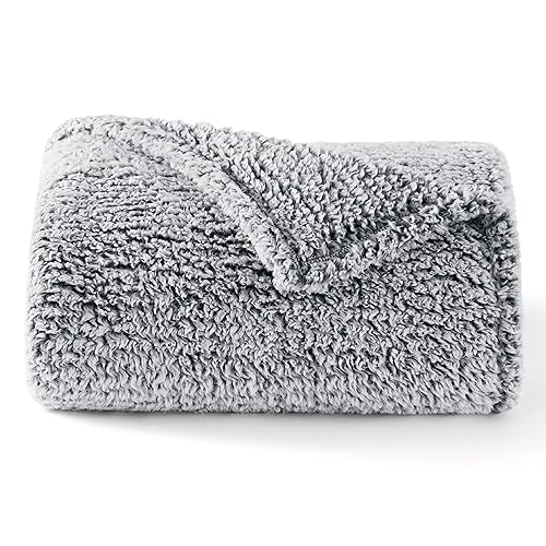 Bedsure Fleece Sherpa Throw Blanket - Super Soft, Cozy & Warm Fluffy Blanket for Sofa and Bed, Single, Grey, 130x150cm