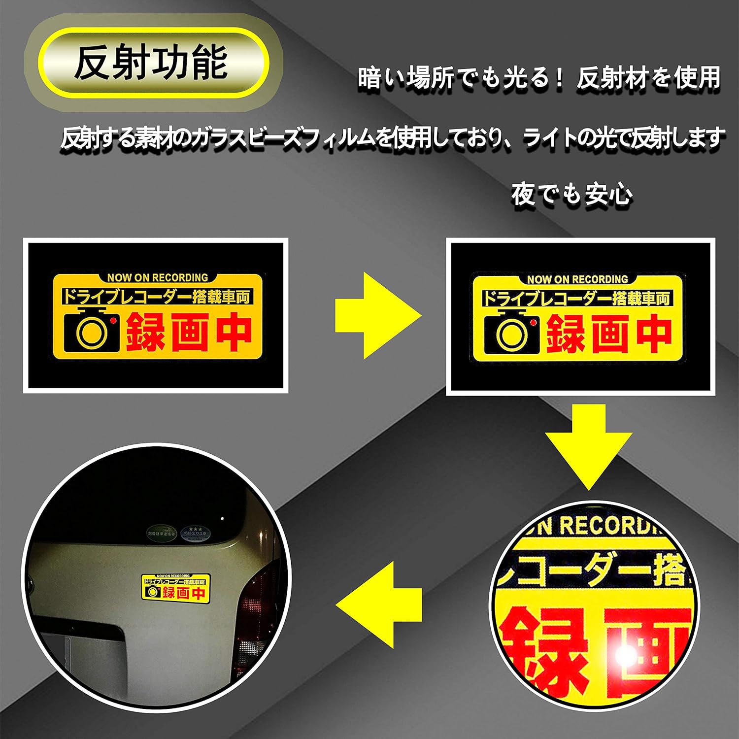 Amazon Co Jp Falsad ドライブレコーダー ステッカー マグネット 録画中 ステッカー 15cm 6 5cm ドライブレコーダー 搭載車両 煽り運転防止ステッカー 安全運転 反射可能 ドラレコ ステッカー イエロー 長方形 車 バイク
