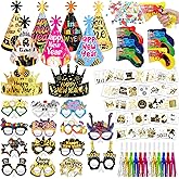 HOWAF New Years Eve Party Supplies 2026 Decorations - Colorful Happy New Year Hats News Years Eve Hats 2026 Glasses Party Blowouts Tattoos for NYE Party Favors News Year Eve Accessories Kit , 77pcs