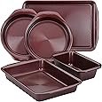 Circulon Nonstick Bakeware Set with Nonstick Bread Pan, Baking Pan, Cookie Sheet / Baking Sheet and Cake Pans - 5 Piece, Merlot Red