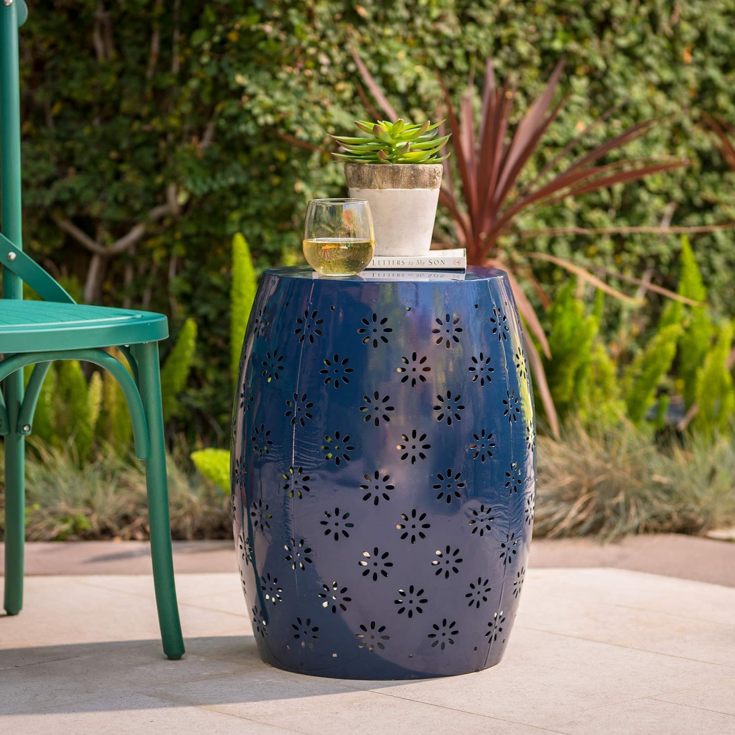 Christopher Knight Home Ruby Outdoor 12" Iron Side Table, Dark Blue : Garden & Outdoor