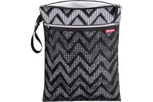 RUVALINO Wet Dry Bag, Reusable Baby Diaper Bag Accessory with Two compartments for Cloth Diapers, Toys, Swimsuits, Dirty Gym Clothes, Toiletries, Large Capacity, Waterproof and Stylish, Black