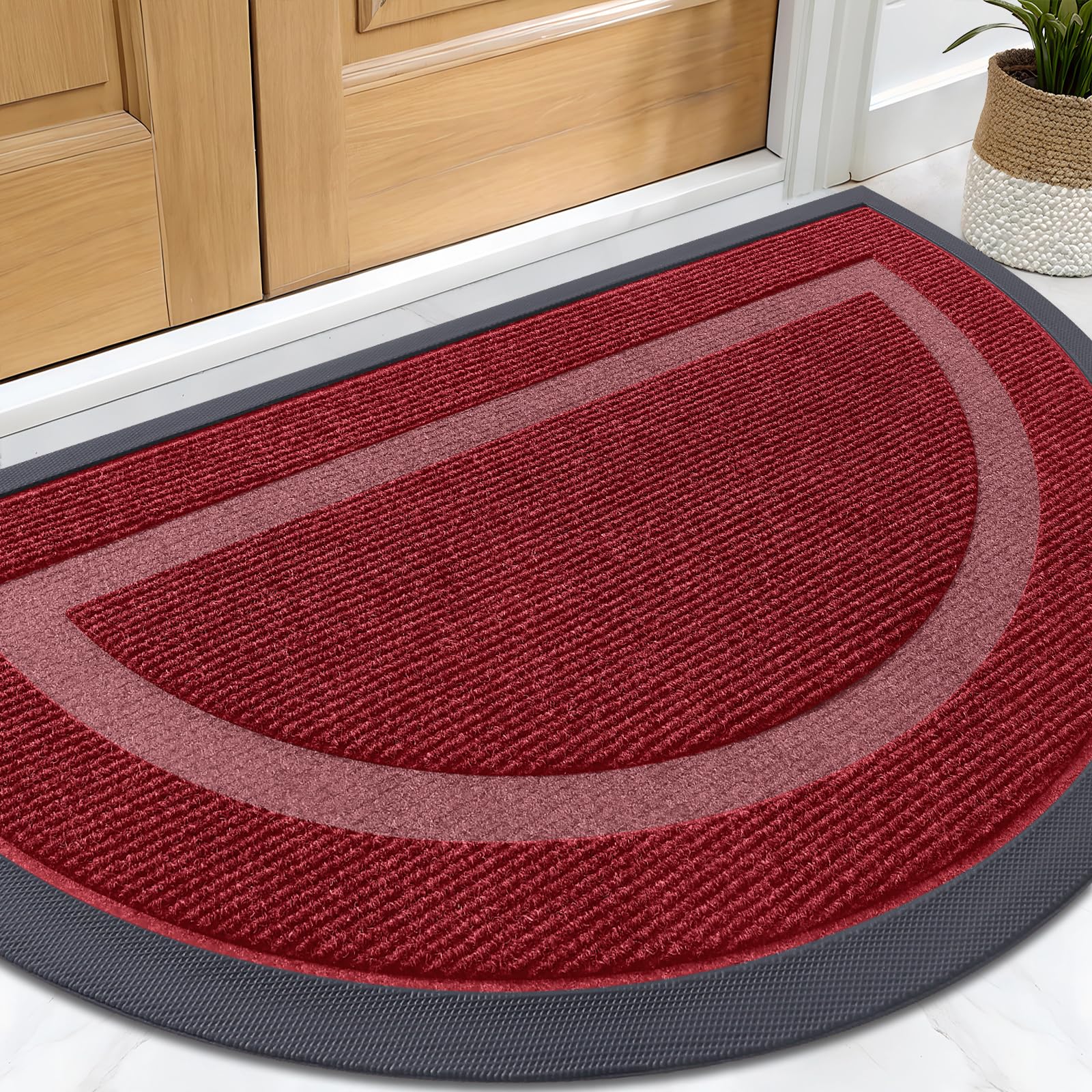 thumbnail image 2 of Round Half Moon Doormat – 18x30 Outdoor Rubber Mat, Brown, Front Entrance 2 of 3