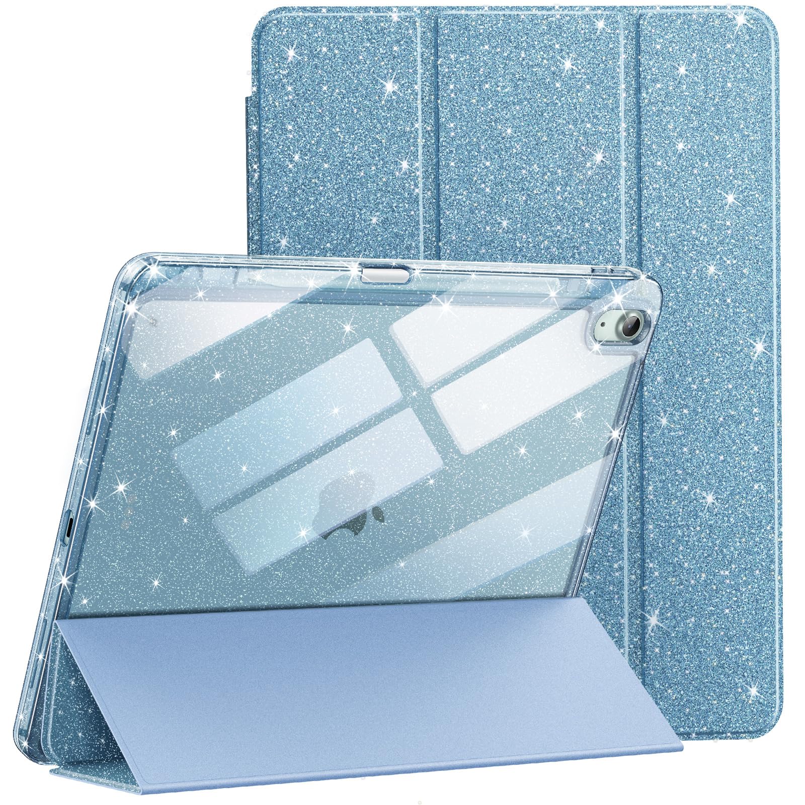 Photo 1 of JETech Glitter Case for iPad Air 13-Inch M3/M2 (2025/2024) with Pencil Holder, Cute Sparkly Slim Cover for Kids and Girls, Shiny Clear Back Shell (Sky Blue)