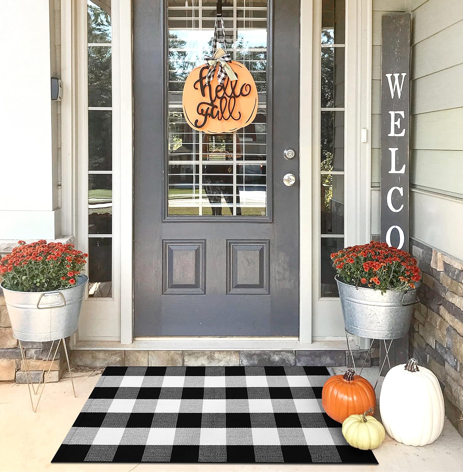 Rugs, Pads & Protectors - KOZYFLY Buffalo Plaid Area Rugs 2x3 Ft Black and White Checkered Rug Washable Front Door Mat Hand Woven Cotton Outdoor Rug Small Rug for Front Porch Kitchen Entryway Patio Bathroom