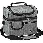 Tirrinia Reusable Lunch Box for Men Women, Insulated Lunch Bag Adult Work, Double Decker Leakproof Lunchbox for Office Picnic Beach—Dual Compartment Lunch Cooler Bag,Dark Gray