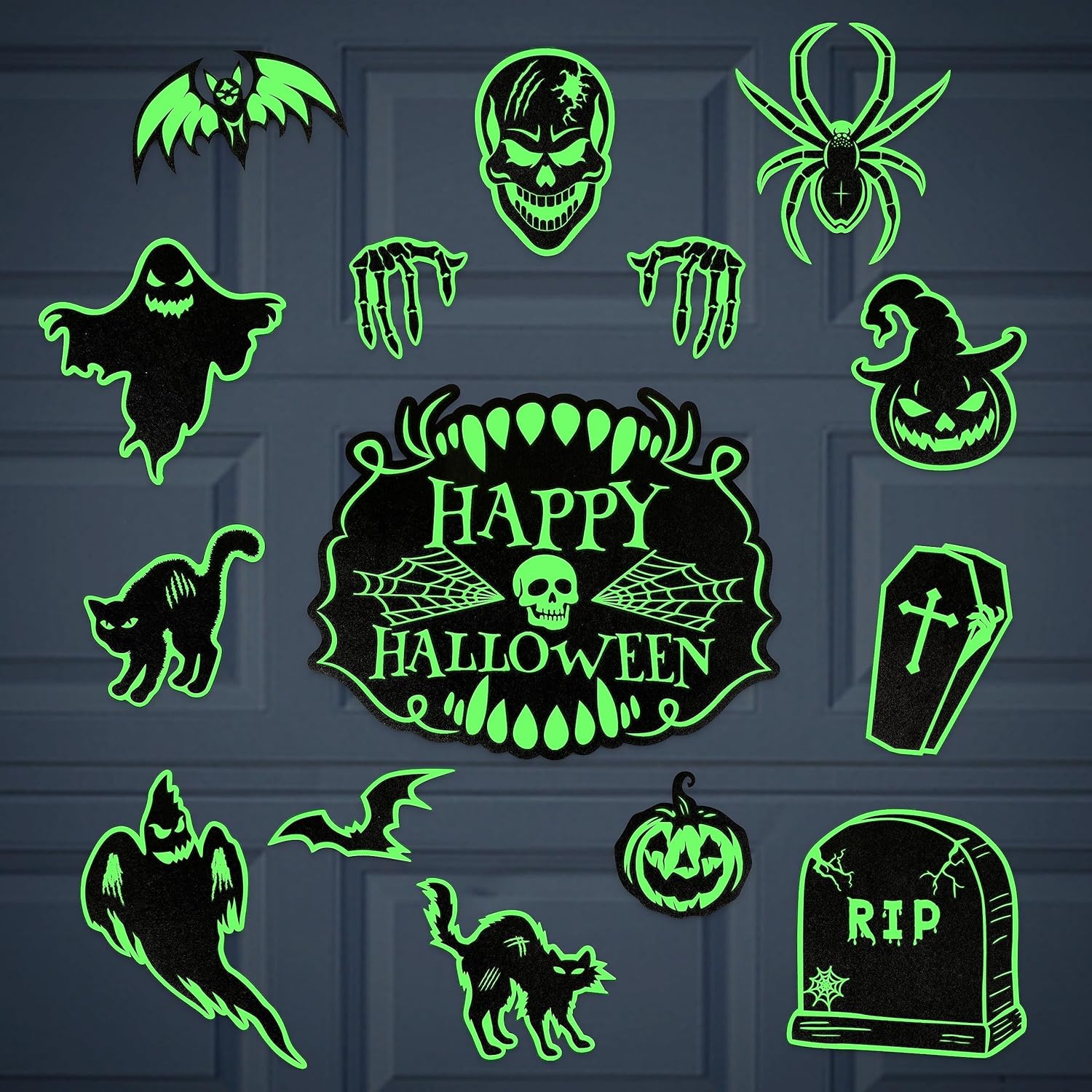 Garage Door Decorations - Halloween Garage Door Decorations Magnets: Magnetic Glow-in-The-Dark Bats Tombstone Ghost Pumpkin Happy Holiday, Luminous Refrigerator Cruise Decor, 15Pcs