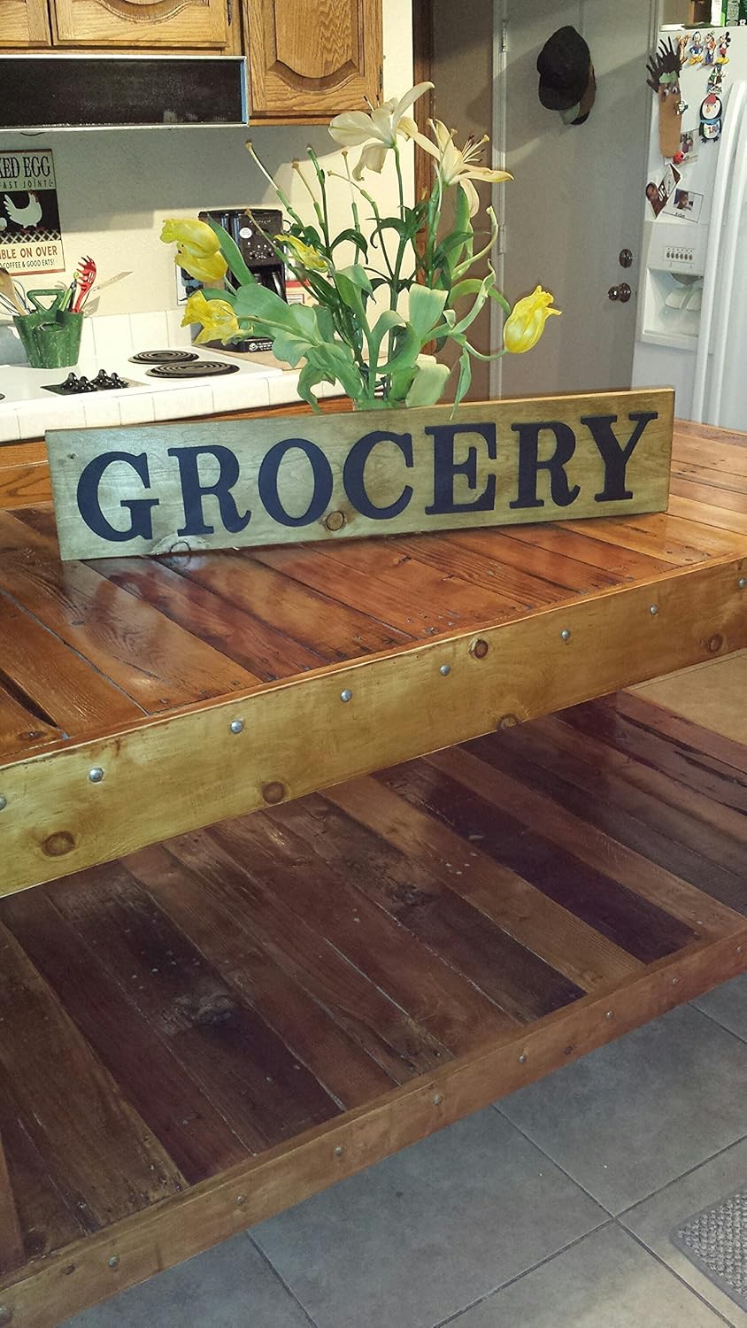 Amazon Com 7x36 Grocery Wood Sign Farmhouse Style Stained Wood