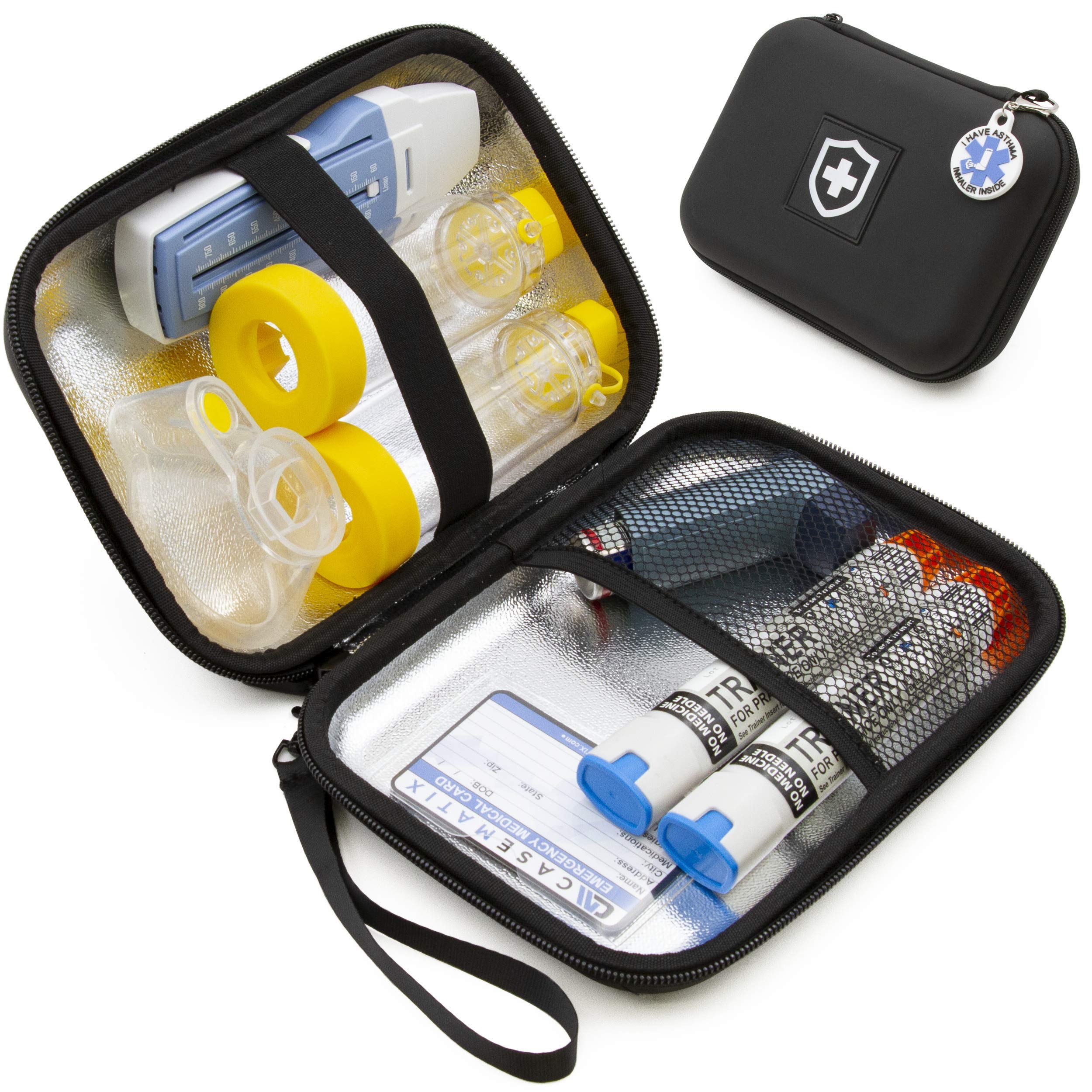 CASEMATIX Asthma Inhaler Case For Travel Fits Asthma Inhaler Spacer, Mask Inhaler Holder and Additional Accessories Used With Spacer For Inhaler, Includes Asthma Case and I Have Asthma Tag