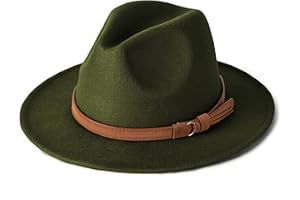 Vim Tree Unisex Wide Brim Felt Fedora Hats Men Women Panama Trilby Hat with Band Green M (Head Circumference 22"-22.8")