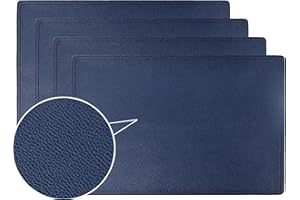 JOVONO Faux Leather Placemats, PU Table Mats, Set of 4, Waterproof, Stain Resistant, Heat Resistant, Non-Slip Easy to Clean for Kitchen Dining Table,Conference Table C Blue Rectangle