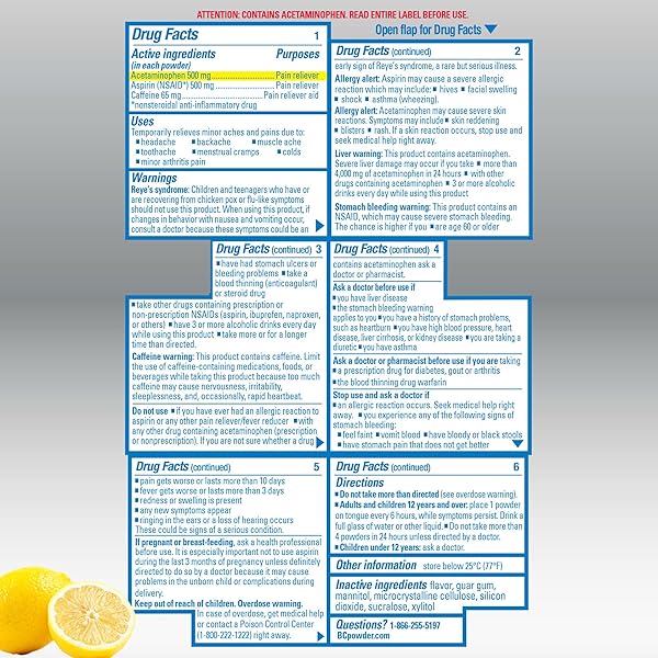 BC MAX STRENGTH FAST PAIN RELIEF POWDER, LEMONADE FLAVOR ASPIRIN 500MG AND ACETAMINOPHEN 500MG DISSOLVE PACKS, 16 COUNT