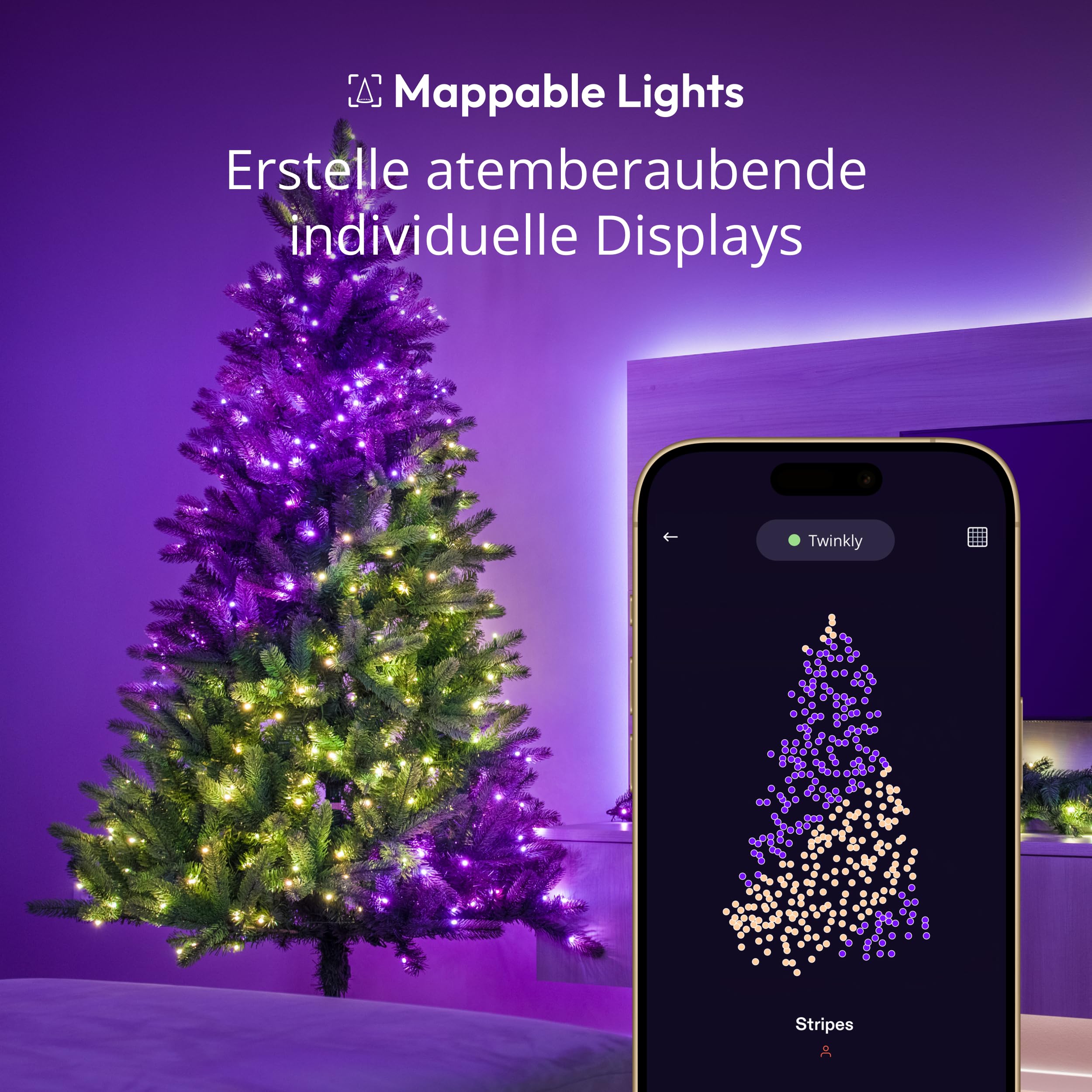 Twinkly Strings HD 700 Smart RGB+W LEDs, 38,5 Meter, Grüne Leitung, Weihnachtsbeleuchtung für Innen- und Außenbereich 3