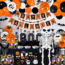 Halloween Birthday Party Decorations Kit - Banner, Garland, Honeycomb Balls & Pom Poms - View #4