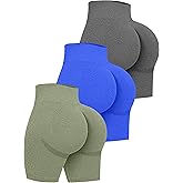 OQQ Women's 3 Piece High Waist Workout Shorts Butt Lifting Tummy Control Ruched Booty Smile Yoga Short Pants